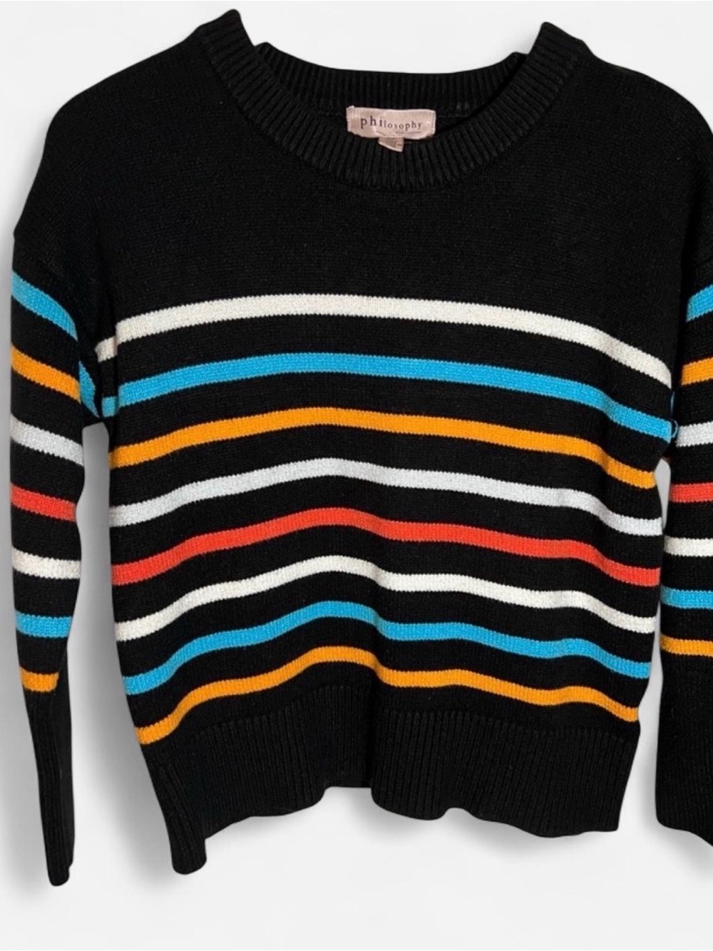 Philosophy Black Crewneck Sweater with Multicolor Stripes